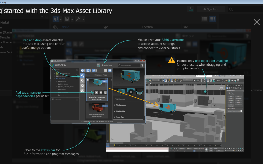 3ds Max Asset Library Quick Start Screen