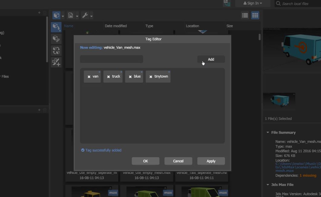 3ds Max Asset Library Tag Editor